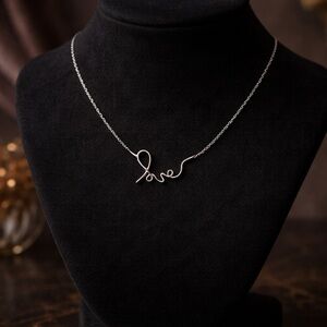 Stella & Dot Silver Script Love Necklace New - Minimalist, Everyday Jewelry Gift